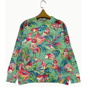 NEW Green Artsy Rooster Chicken Crewneck Sweater Sizes L, XL